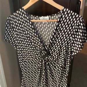 Chaus brown and white polka dot top.